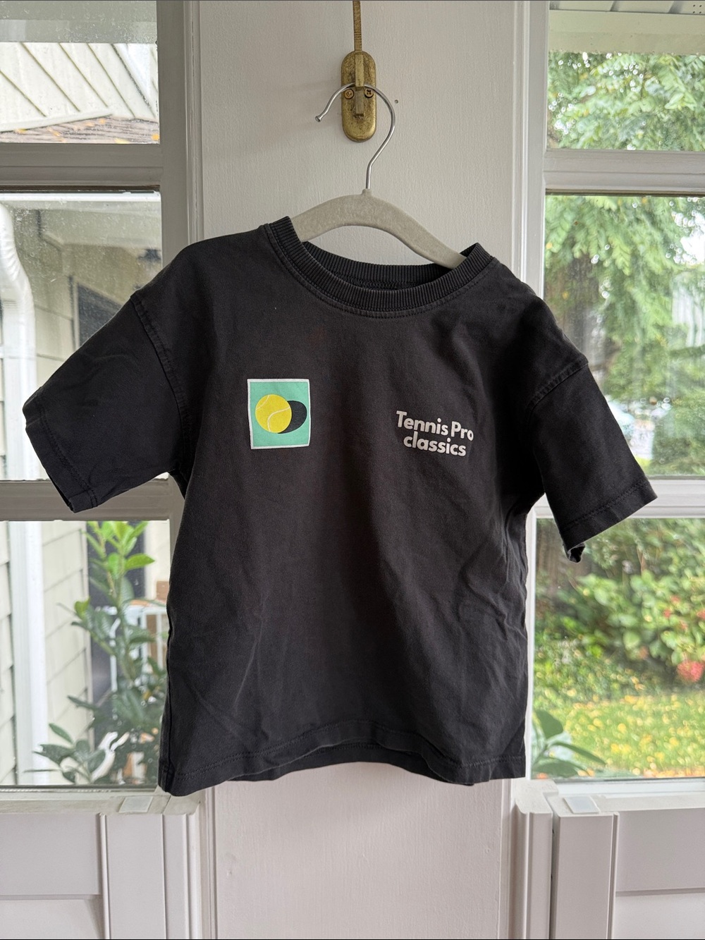 Zara Black Kids 'Tennis Pro Classics' Graphic Tee with Yellow Green Logo 3T